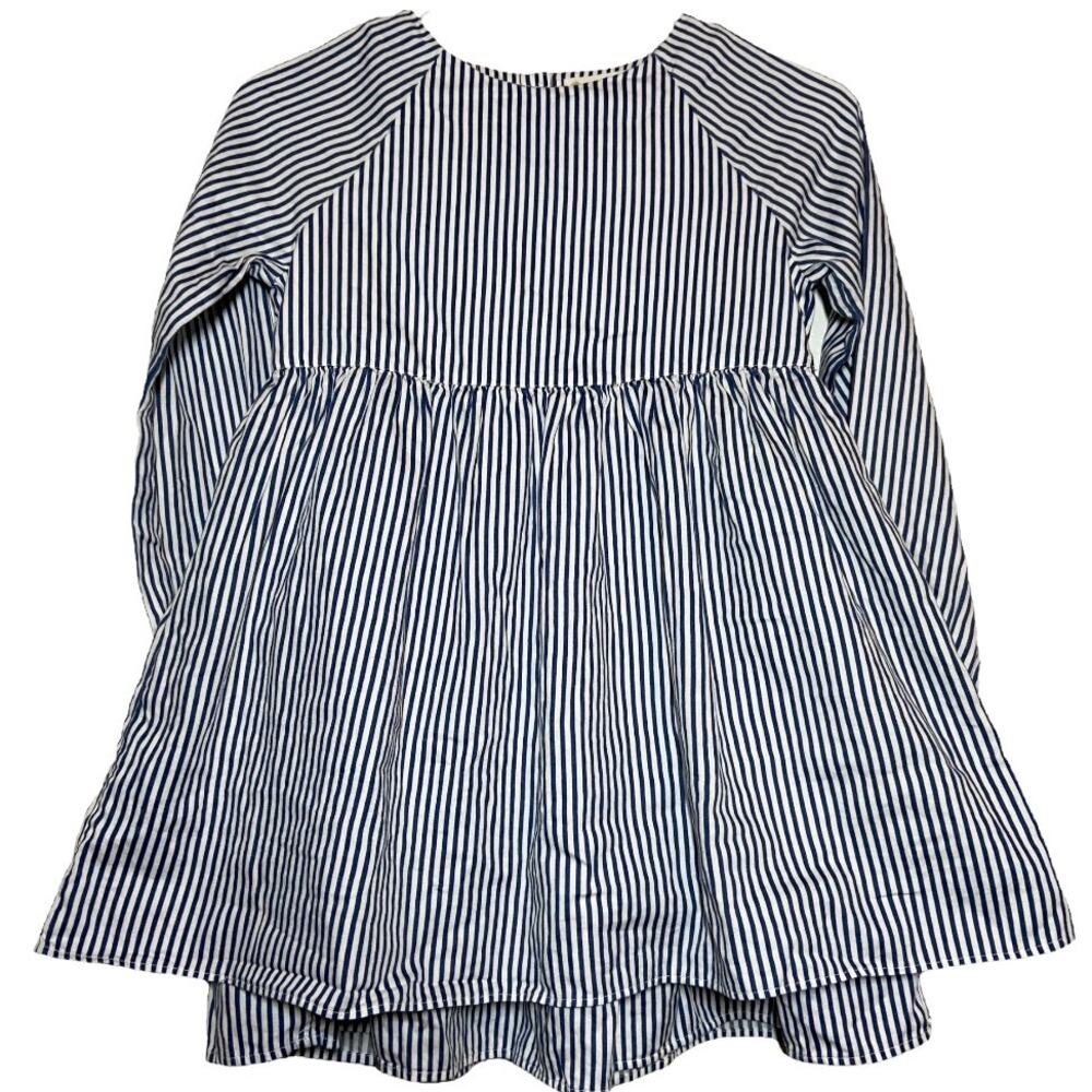Tucker Tate Peplum Blouse Cotton Crew Button Neck Tiered Hem Navy Striped 7
